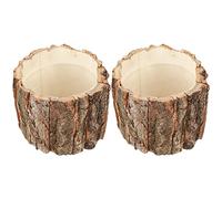 Yardwe 2PCS Wood Bark Flower Pot Rustic Succulent Planter Pot Farmhouse Log Planter Flower Container Bucket 9 x 9 x 8 cm