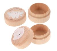 Yardwe 2pcs Wooden Tooth Keepsake Box for Tooth Holder Container Gender-Neutral Round Design for Boys Ample Space Shower