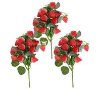 Yardwe 3Pcs Artificial Strawberry Fake Strawberry Fruit Decoration Plastic Berry Stems 7 Bunches Faux Strawberry Lifelike Artificial Fruit Props for Home Wedding Party Decor (Random Style)