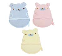 Yardwe 3Pcs Baby Bath Mitts, Cotton Crystal Velour Shower Gloves for Baby Bathing, Assorted Animal Design, Removes Dead Skin Cells, Soft Wash Gloves for Shower