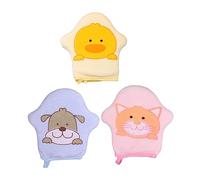 Yardwe 3pcs Bath Mitts Cartoon Sponge Gloves Soft Durable Body Scrub for Bath Assorted Yellow Blue Pink with Hanging