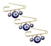 Yardwe 3pcs Blue Glass Evil Eye Brooch Set with Gold Safety Pins, Scarf Lapel Pins for Women’s Jacket, Collar Shawl Decoration, Unique Accessories