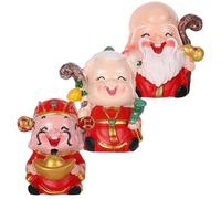 Yardwe 3Pcs Chinese Elders Resin Figurines Cake Decorations, Birthday Cake Toppers Shou Po, Shou Xing Gong Cai Shen, Miniature Desktop Ornaments for Party Supplies