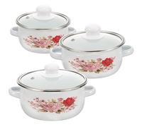 Yardwe 3pcs Enamel Stock Pot with Lid Double-Handle Portable Stew Pot for Home Cooking, Heated Evenly with Smooth Design and Beautiful Delicate Pattern Style