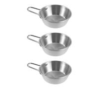 Yardwe 3pcs Korean Kitchenware Stainless Steel Bowl with Handle 12cm Silver Korean Wine Bowls for Party and Outdoor Camping Use