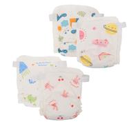 Yardwe 4pcs Adjustable Cotton Potty Training Pants for Unisex Reusable Absorbent Training Underwear with Fun Rainbow Rabbit Sea World Dinosaur Prints