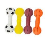Yardwe 4pcs Dog Chew Toy Vinyl Barbell Design Puppy Squeaky Toys Bright Colour for Teething Reduces Boredom and Destructive Behaviour