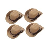 Yardwe 4pcs Mini Cowboy Hats for Dolls Western Cowgirl Doll Hats Lightweight Party Decorations Cake Toppers for Halloween Christmas Craft Supplies