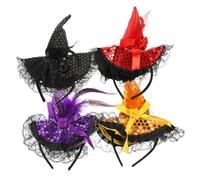 Yardwe 4Pcs Witch Hat Headbands for Hair Bands Black Purple Orange and Red for Halloween Parties and Festivals Unique Costume Accessories for Boys