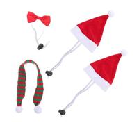 Yardwe 4pcs Xmas Small Animals Costume Set 2 Plush Pet Hats 9x12.5cm, 1 Red-green Pet Scarf 30cm and 1 Red Bow Tie 3.5x7cm, Christmas Headdress for Guinea Pig Rabbit Chinchilla Hedgehog Hamster Party