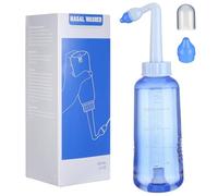 Yardwe 500ml Plastic Nasal Rinse Bottle with Two Nozzles for Adults, Sinus Irrigator with One-button Control and Upside down Use, Blue Nasal Cleaning Bottle for Home and Travel