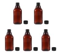 Yardwe 5pcs 200ml Plastic Amber Medicine Bottles with Safety Lids for Outdoor Travel and Business Trips