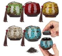 Yardwe 5Pcs Mini Ceramic Tea Caddies, Vintage Chinese Loose Leaf Storage Canisters with Airtight Lid, Small Jars for Spices and Coffee Beans