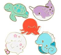 Yardwe 5pcs Ocean Animal Brooch Enamel Pin Alloy Lovely Style Collar Fixation Clothing and Bag Decoration for Students Christmas Octopus Badge