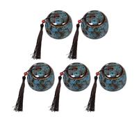 Yardwe 5Pcs Small Ceramic Pet Urns for Ashes - Blue Glaze Mini Keepsake Urn Set for Dog, Cat, and Small Animal Memorials