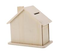 Yardwe 5pcs Unpainted Wooden Diy House Shaped Money Box Set Handmade Wooden Piggy Bank Coin Bank for Kids Boys Girls Craft Saving Jar