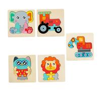 Yardwe 5pcs Wooden Animal Jigsaw Logic Puzzle for Educational Plaything for Boys Smooth Edges Memory Coordination Development Wooden Material