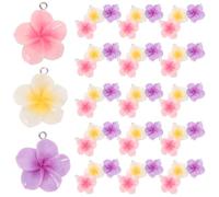 Yardwe 60pcs Small Resin Plumeria Flower Charms, 3d Tropical Pendant Beads for Jewelry Making, Hawaiian Floral Craft Supplies in White, Purple, and Pink for Summer Accessories