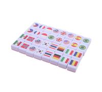 Yardwe 64pcs Portable Mahjong Travel Game with HD Country Flag Tiles Melamine Set for Educational Memory Matching Geography Board Game for Adults