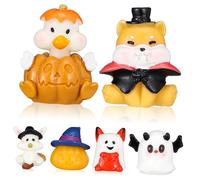 Yardwe 6Pcs Halloween Miniature Resin Ornaments with Cute Ghost Witch Rabbit and Pumpkin Figures for Desk Windowsill Garden Micro Landscape Decoration