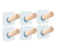 Yardwe 6pcs Wall Storage Hook Hat Organizer Extra Long Lean Shaped Wooden Hooks Heavy Duty Sticky Will Not Scratch Clothes for Hanging Bathrobes and Towels