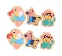 Yardwe 6pcs Wooden Animal Peg Puzzles Montessori Early Learning with Elephant Monkey Horse Shapes Educational Matching Game Patience Color Recognition Critical Thinking Skills