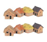Yardwe 8pcs Miniature Rural House Figurine Resin Thatched Roof