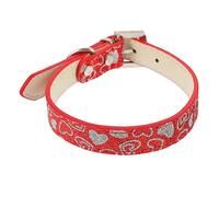 Yardwe Adjustable Glitter Heart Dog Collar with Traction Rope Durable Pet Supplies for Dogs Stylish Red Design for Puppy Comfort