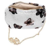 Yardwe All-match Plush Crossbody Bag for Women Stylish Chain Shoulder Bag with Color Block Design Soft Winter Handbag for Shopping Parties and Daily Use Grey Butterfly Pattern