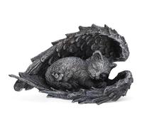 Yardwe Angel Cat Figurine Resin Sculpture Memorial Pet Statue with Wings Small Grey Sleeping Cat Garden Ornament for Indoor and Outdoor Decoration