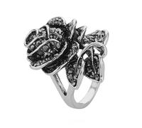 Yardwe Antique Black Rose Ring Vintage Multilayered Rose Petals Silver Ring Size 9 for Women Gothic and Retro Style