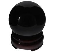 Yardwe Black Obsidian Crystal Ball with Wooden Stand, Home Tabletop Crystal Sphere Ornament for Meditation and Feng Shui, Unique Chic Decorative Accent