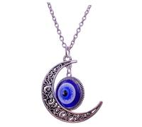 Yardwe Blue Evil Eye Necklace Moon Pendant Necklace Alloy Crystal Glass Decorative Unisex Neck Chain
