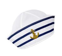 Yardwe Blue White Striped Sailor Hat Dome Brim Nautical Yacht Captain Costume Accessory for Men Women Head Circumference Breathable Lightweight Summer Party