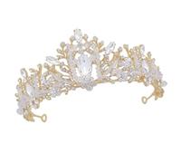Yardwe Bridal Crystal Tiara Crown Wedding Hair Hoop Gold Handmade White Diamond Headband for Bride Wedding Hair Accessories