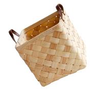 Yardwe Brown Woven Storage Basket with Leather Handles, Handmade Wood Chip Laundry Basket for Space Optimization and Practical Bathroom Or Bedroom Organization