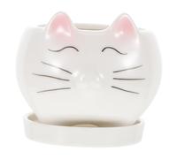 Yardwe Ceramic Cat Planter Cute Cartoon Kitten Flower Pot Succulent Plant Pot for Home Office Desk Decoration