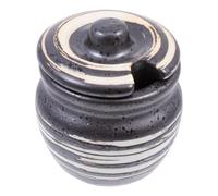 Yardwe Ceramic Condiment Jar Mustard Holder Small Lightweight Black Seasoning Pot for Japanese Food Stores and Different Occasions