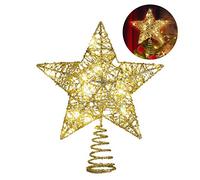 Yardwe Christmas Tree Topper Star with 20 Led Lights, Gold Glitter Wire Star Treetop Decoration for Xmas Party Battery Powered