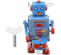 Yardwe Clockwork Drumming Robot Toy Vintage Tinplate Wind up Robot with Drum Collectible Wind up Toys for Kids and Adults Home Office Decoration 3.74X2.17X2.17In