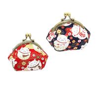 Yardwe Coin Purse with Metal Zipper Vintage 2pcs for Women Fortune Cat Pattern Cute Polyester Change Purse for Storing Small Items at Parties and Beach