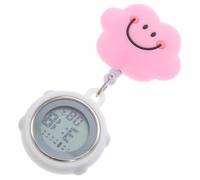 Yardwe Digital Nurse Fob Watch Retractable Clip-on Silicone Hanging Pocket Watch Cloud Pattern Staff Timekeeper