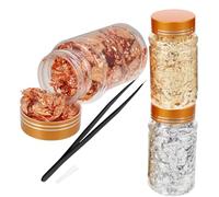 Yardwe DIY Suitable for Natural Nails Imitation Gold Foil Material Gold Foil Flakes with Tweezer for Theme Holiday Parties for Nail Art Decoration