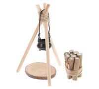 Yardwe Dollhouse Mini Firewood Model with Pot, Mini Bonfire Accessories for Micro Landscape, Tiny Wood Firewood Set for Doll House Camping and Snow Scene Decoration