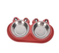 Yardwe Double Pet Feeder Bowl with Moat Design Non-slip Plastic Base Stainless Steel Cat and Medium Dog Feeding Bowls Anti-spill and Stable Pet Food Container for Small to Medium Cats and