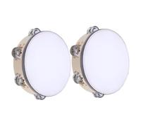 Yardwe Double Row Tambourine and Smooth Finish with Ergonomic Design Perception Instrument 2pcs 10 Inch Wooden Hand Held Drum with Metal Jingles, Lightweight for Celebration Showcases