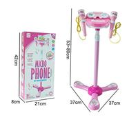 Yardwe Early Education Microphone Pink Double Microphone Plaything for Safe Fun Music Singing with Lights Sounds Promotes Creativity Color Cognition Compatible with Mobile