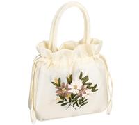 Yardwe Elegant Cream Clutch Bag for Women Satin Evening Handbag with Drawstring Closure Small Floral Party Purse Easy to Carry Handbag and Evening Events