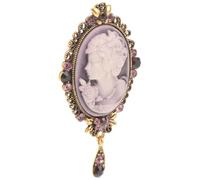 Yardwe Elegant Victorian Accessories Vintage Brooch Pin Featuring a Rhinestone Embossed Lady Portrait, Alloy Lapel Pin for Party and Business Ball, Classic Brooch Clips that Decorate