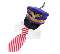 Yardwe Embroidered Dog Pilot Hat with Matching Necktie, Polyester Material, Comfortable Fit for Puppies and Small Pets, for Cosplay and Photo Prop during Christmas